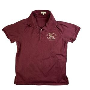 Burberry Men's Maroon Purple Button Collar Short Sleeve Polo Shirt Top Size L